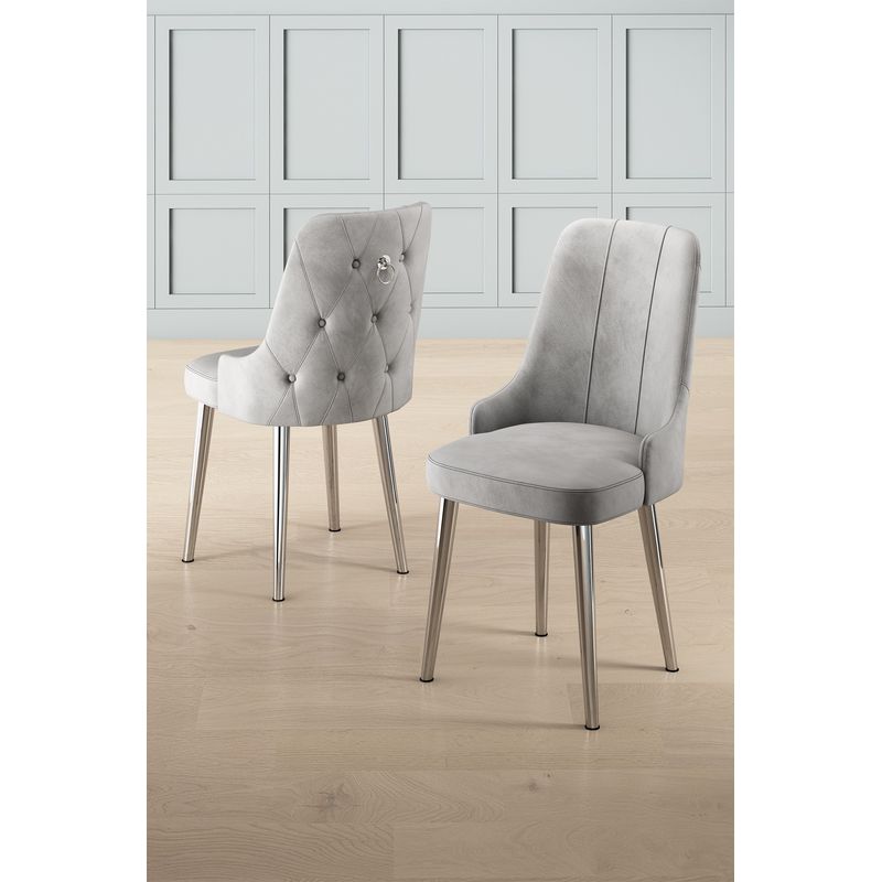 Casa si Gradina - Mobilier - Scaune si fotolii - Scaune - Set scaune, Hanah Home, metal, babyface, gri crom, 46x46x94 cm - Infinity.ro