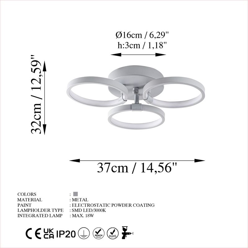 Casa si Gradina - Corpuri si surse de iluminat - Lustre si pendule - Lustra, Opviq, metal, gri nardo, 37x32x9 cm - Infinity.ro