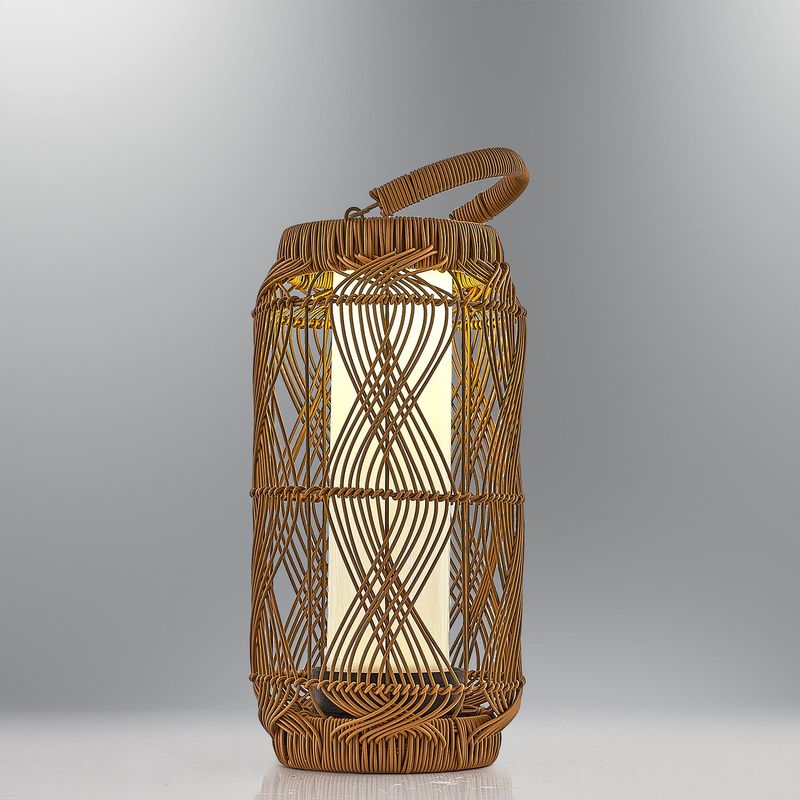 Casa si Gradina - Corpuri si surse de iluminat - Veioze si lampi - Lampadare - Lampadar, Opviq, ratan, stejar si negru, 23x45 cm, solar - Infinity.ro