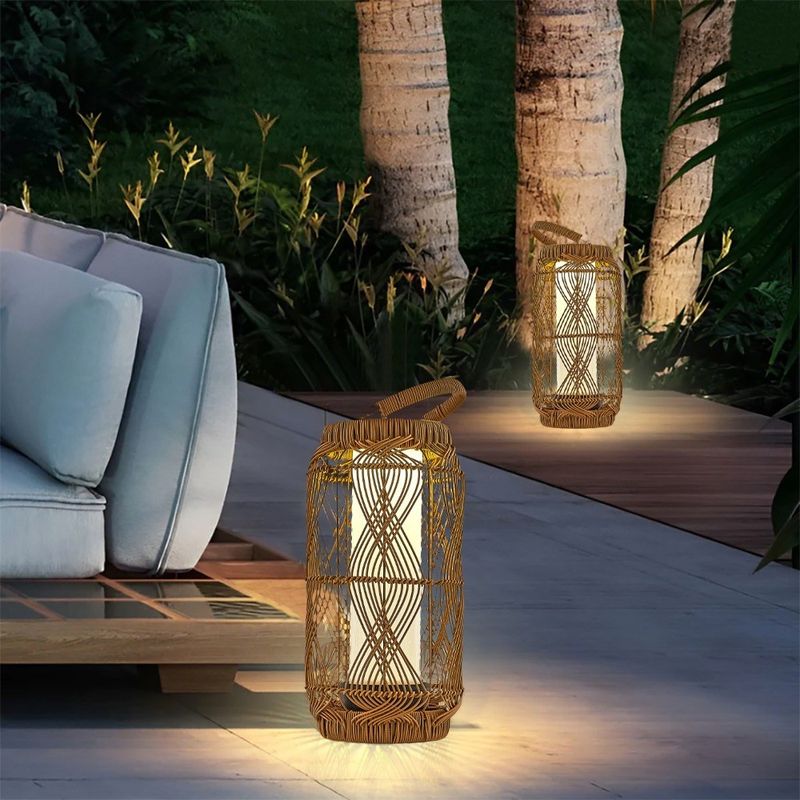 Casa si Gradina - Corpuri si surse de iluminat - Veioze si lampi - Lampadare - Lampadar, Opviq, ratan, stejar si negru, 23x45 cm, solar - Infinity.ro