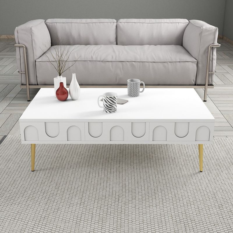 Casa si Gradina - Mobilier - Mese si birouri - Masute de cafea - Masuta de cafea, Hanah Home, pal melaminat, alb auriu, 105x60x33.6 cm - Infinity.ro