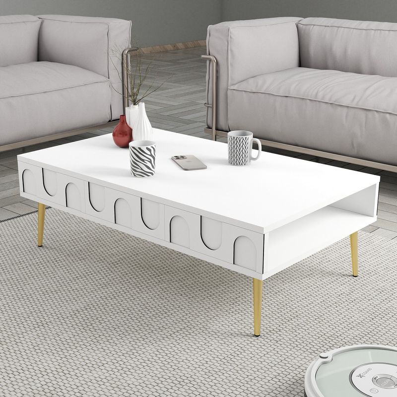 Casa si Gradina - Mobilier - Mese si birouri - Masute de cafea - Masuta de cafea, Hanah Home, pal melaminat, alb auriu, 105x60x33.6 cm - Infinity.ro
