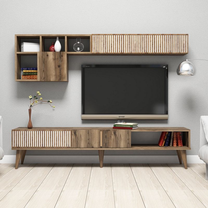 Casa si Gradina - Mobilier - Comode si corpuri - Comode - Comoda tv, Hanah Home, pal melaminat, nuc, 180x40x35 cm, 845HCT3078 - Infinity.ro