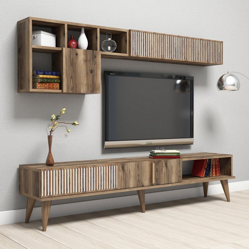 Casa si Gradina - Mobilier - Comode si corpuri - Comode - Comoda tv, Hanah Home, pal melaminat, nuc, 180x40x35 cm, 845HCT3078 - Infinity.ro