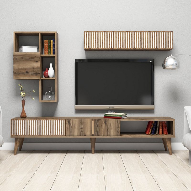Casa si Gradina - Mobilier - Comode si corpuri - Comode - Comoda tv, Hanah Home, pal melaminat, nuc, 180x40x35 cm, 845HCT3078 - Infinity.ro