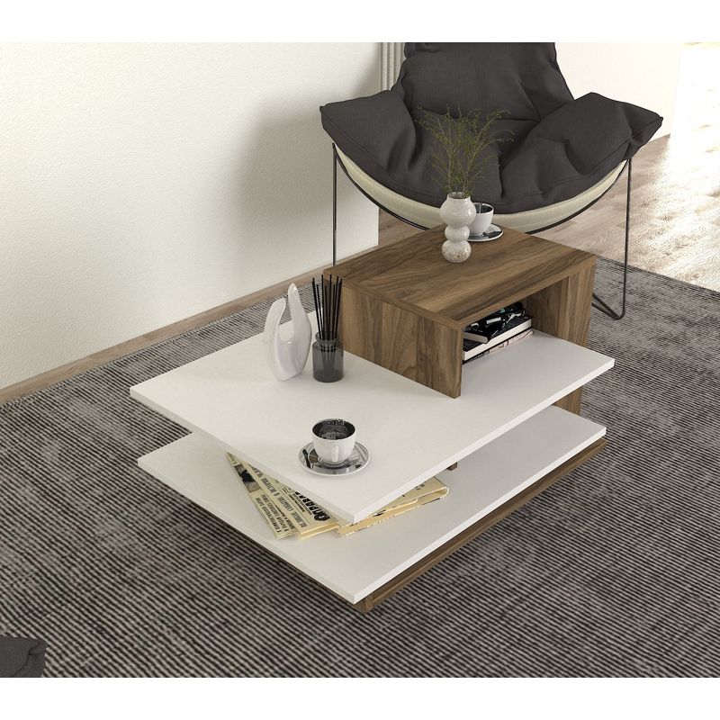 Casa si Gradina - Mobilier - Mese si birouri - Masute de cafea - Masuta de cafea, Hanah Home, pal melaminat, alb si nuc, 84.8x60x43.6 cm - Infinity.ro