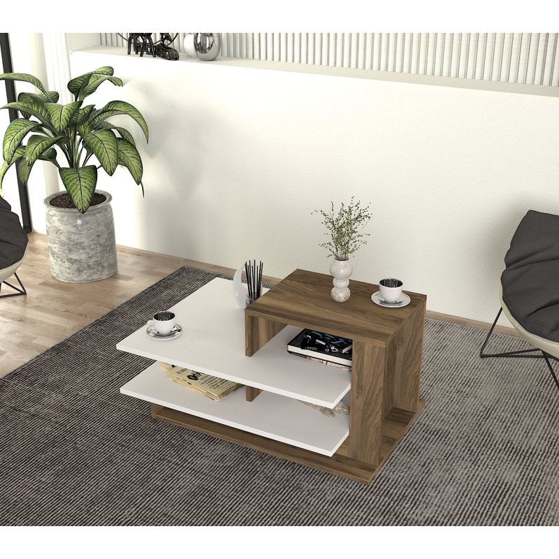 Casa si Gradina - Mobilier - Mese si birouri - Masute de cafea - Masuta de cafea, Hanah Home, pal melaminat, alb si nuc, 84.8x60x43.6 cm - Infinity.ro