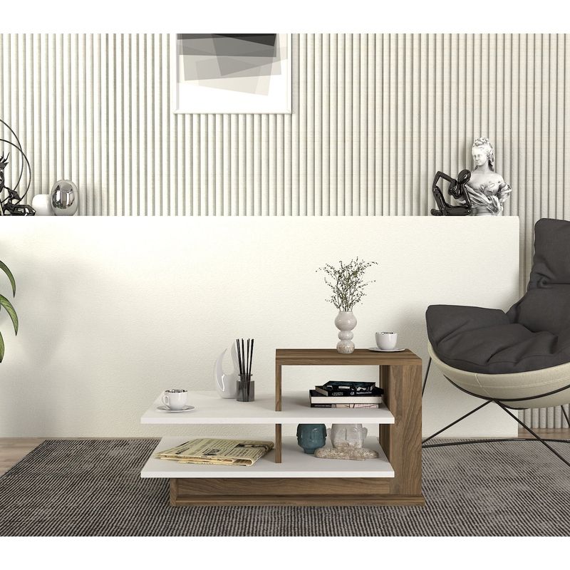 Casa si Gradina - Mobilier - Mese si birouri - Masute de cafea - Masuta de cafea, Hanah Home, pal melaminat, alb si nuc, 84.8x60x43.6 cm - Infinity.ro