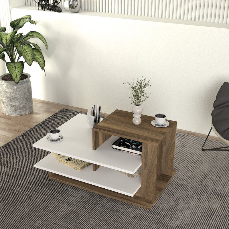 Casa si Gradina - Mobilier - Mese si birouri - Masute de cafea - Masuta de cafea, Hanah Home, pal melaminat, alb si nuc, 84.8x60x43.6 cm - Infinity.ro