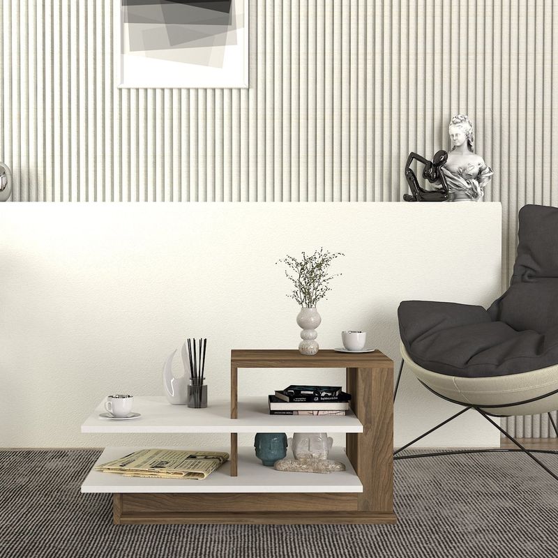 Casa si Gradina - Mobilier - Mese si birouri - Masute de cafea - Masuta de cafea, Hanah Home, pal melaminat, alb si nuc, 84.8x60x43.6 cm - Infinity.ro