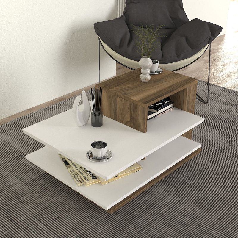 Casa si Gradina - Mobilier - Mese si birouri - Masute de cafea - Masuta de cafea, Hanah Home, pal melaminat, alb si nuc, 84.8x60x43.6 cm - Infinity.ro