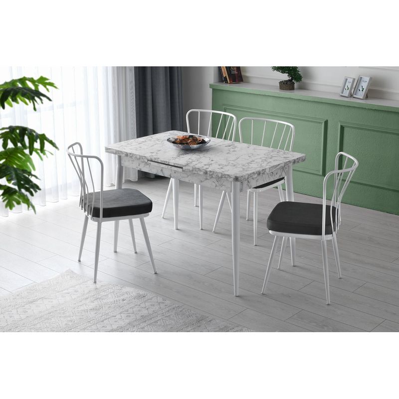 Casa si Gradina - Mobilier - Scaune si fotolii - Scaune - Set scaune, Hanah Home, metal, catifea, alb, 43x42x82 cm - Infinity.ro