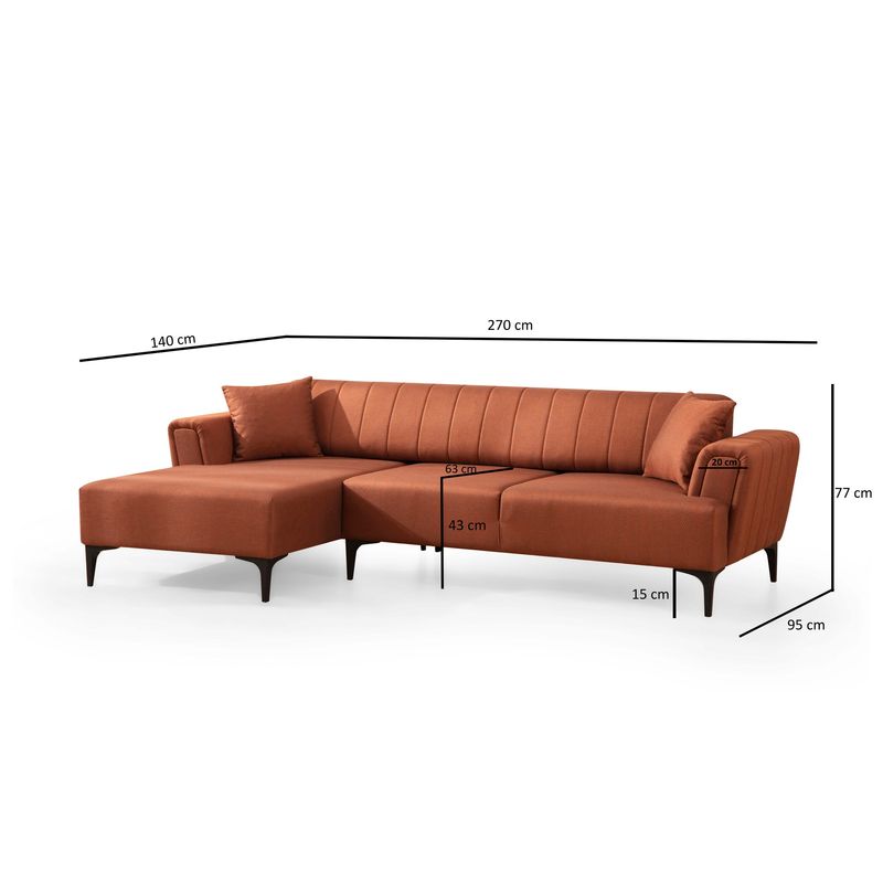 Casa si Gradina - Mobilier - Canapele si coltare - Coltare - Coltar extensibil, Hanah Home, lemn fag si pal, rosu tigla, 140x270x95 cm - Infinity.ro