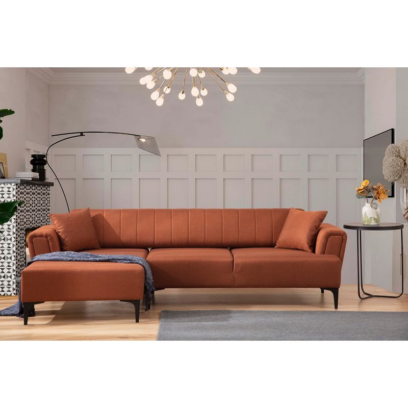 Casa si Gradina - Mobilier - Canapele si coltare - Coltare - Coltar extensibil, Hanah Home, lemn fag si pal, rosu tigla, 140x270x95 cm - Infinity.ro