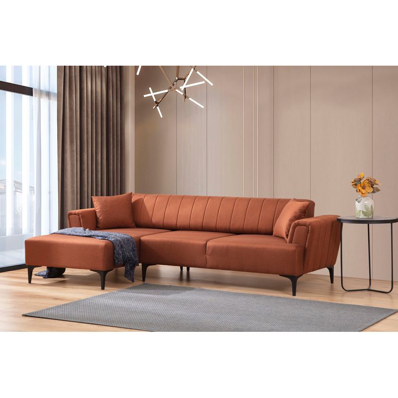 Casa si Gradina - Mobilier - Canapele si coltare - Coltare - Coltar extensibil, Hanah Home, lemn fag si pal, rosu tigla, 140x270x95 cm - Infinity.ro