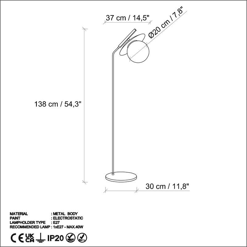 Casa si Gradina - Corpuri si surse de iluminat - Veioze si lampi - Lampadare - Lampadar, Opviq, metal, auriu, 37x30x138 cm - Infinity.ro