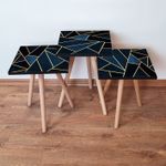 Casa si Gradina - Mobilier - Mese si birouri - Masute de cafea - Set masute cuib, Hanah Home, mdf, albastru marin negru auriu, 35x35x52 cm - Infinity.ro