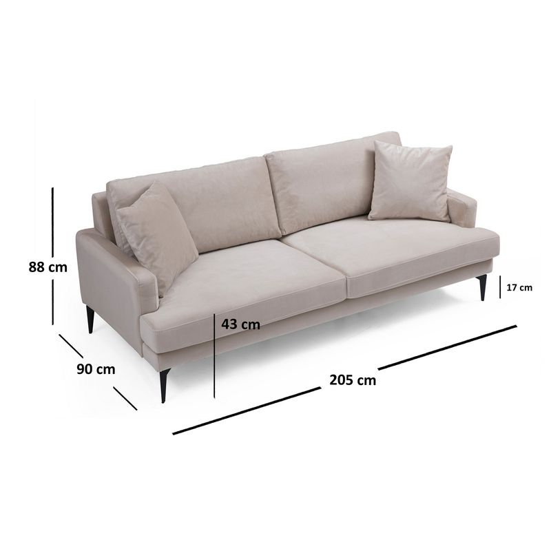 Casa si Gradina - Mobilier - Canapele si coltare - Canapele - Canapea 3 locuri, Hanah Home, lemn fag si pal, bej, 205x90x88 cm - Infinity.ro
