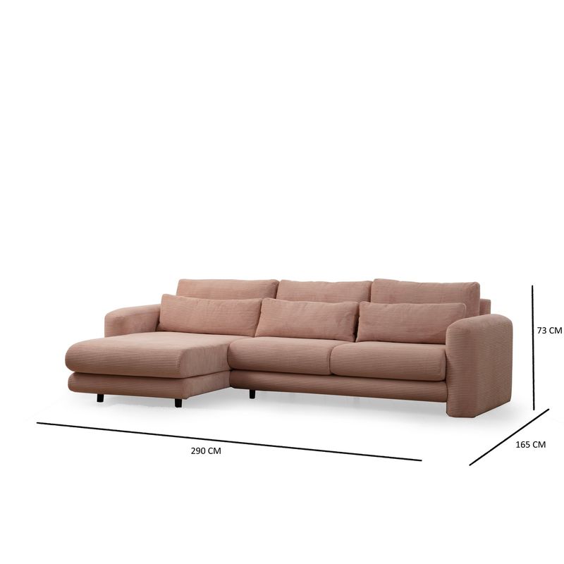 Casa si Gradina - Mobilier - Canapele si coltare - Coltare - Coltar, Hanah Home, lemn de fag si pal, roz, 290x165x97 cm - Infinity.ro