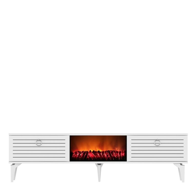 Casa si Gradina - Mobilier - Comode si corpuri - Comode - Comoda tv cu semineu, Hanah Home, pal melaminat, alb, 150x44.6x29.6 cm - Infinity.ro