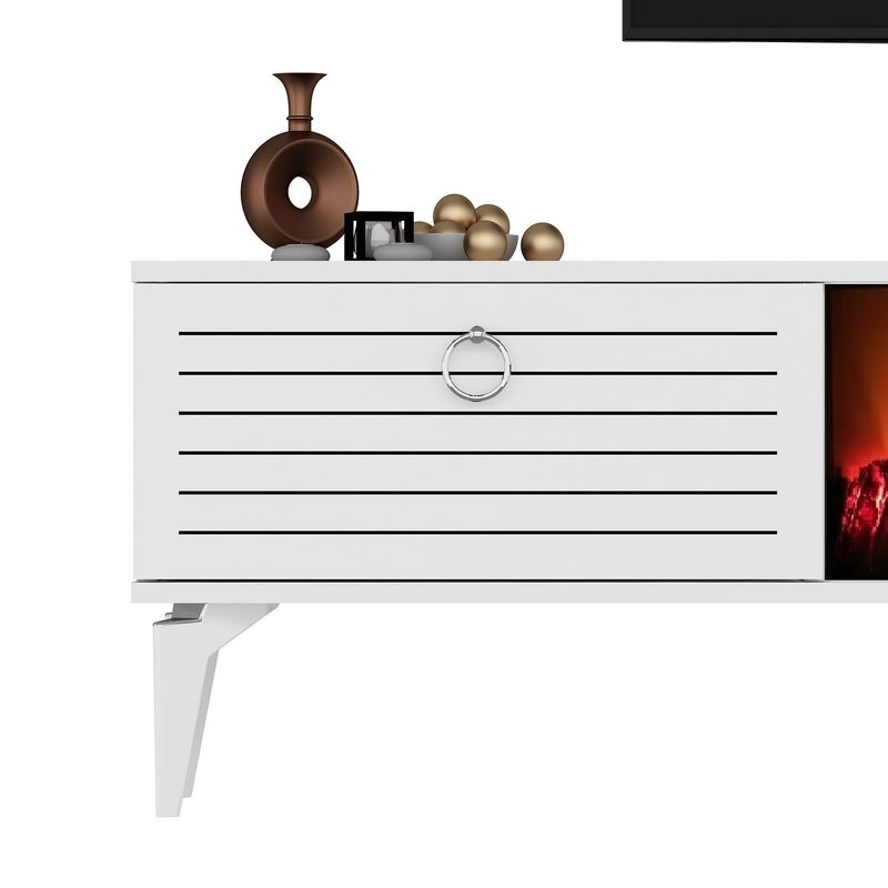 Casa si Gradina - Mobilier - Comode si corpuri - Comode - Comoda tv cu semineu, Hanah Home, pal melaminat, alb, 150x44.6x29.6 cm - Infinity.ro