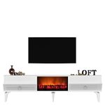 Casa si Gradina - Mobilier - Comode si corpuri - Comode - Comoda tv cu semineu, Hanah Home, pal melaminat, alb, 150x44.6x29.6 cm - Infinity.ro