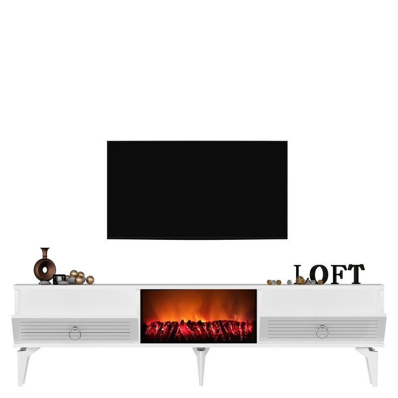 Casa si Gradina - Mobilier - Comode si corpuri - Comode - Comoda tv cu semineu, Hanah Home, pal melaminat, alb, 150x44.6x29.6 cm - Infinity.ro