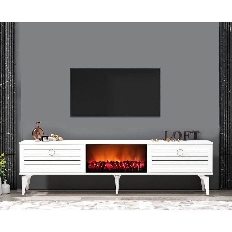 Casa si Gradina - Mobilier - Comode si corpuri - Comode - Comoda tv cu semineu, Hanah Home, pal melaminat, alb, 150x44.6x29.6 cm - Infinity.ro