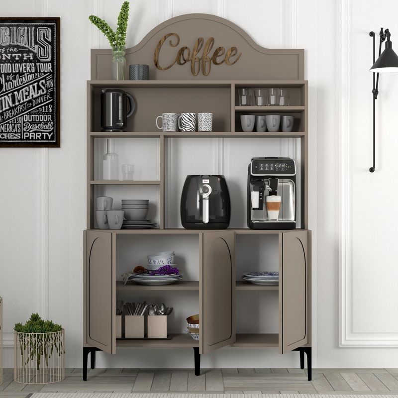 Casa si Gradina - Mobilier - Comode si corpuri - Corpuri bucatarie - Dulap bar de cafea, Hanah Home, pal melaminat, atlas si negru, 120x35x202 cm - Infinity.ro