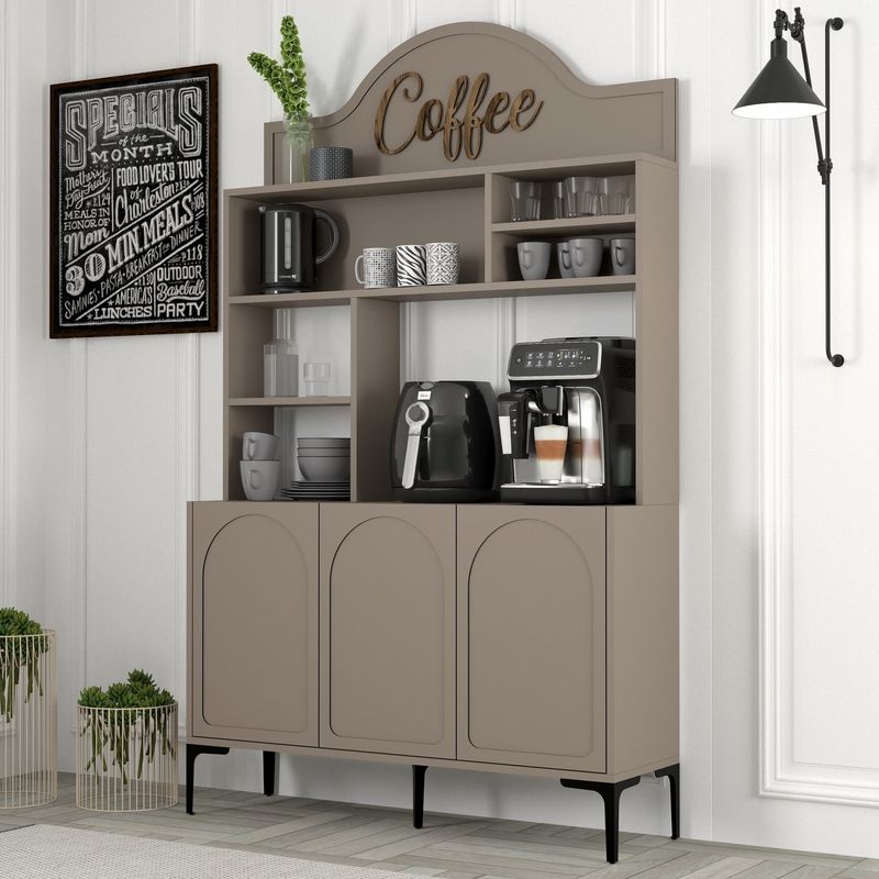 Casa si Gradina - Mobilier - Comode si corpuri - Corpuri bucatarie - Dulap bar de cafea, Hanah Home, pal melaminat, atlas si negru, 120x35x202 cm - Infinity.ro
