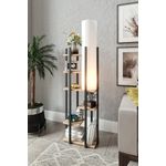 Casa si Gradina - Corpuri si surse de iluminat - Veioze si lampi - Lampadare - Lampadar, Opviq, pal, mdf, material textil, negru alb natural, 45x25x150 cm - Infinity.ro