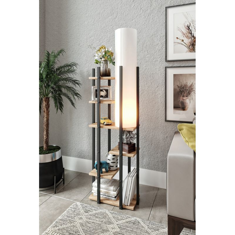 Casa si Gradina - Corpuri si surse de iluminat - Veioze si lampi - Lampadare - Lampadar, Opviq, pal, mdf, material textil, negru alb natural, 45x25x150 cm - Infinity.ro