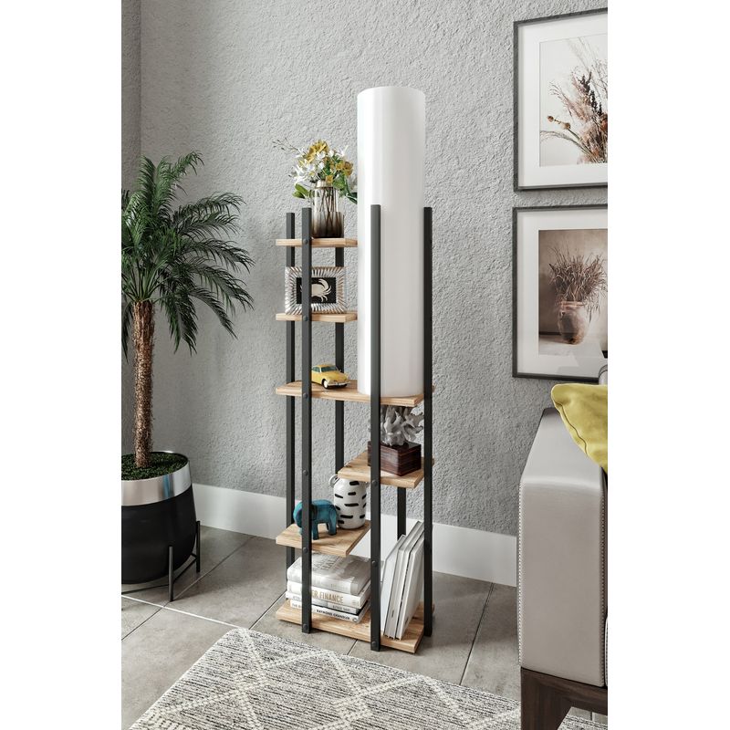 Casa si Gradina - Corpuri si surse de iluminat - Veioze si lampi - Lampadare - Lampadar, Opviq, pal, mdf, material textil, negru alb natural, 45x25x150 cm - Infinity.ro