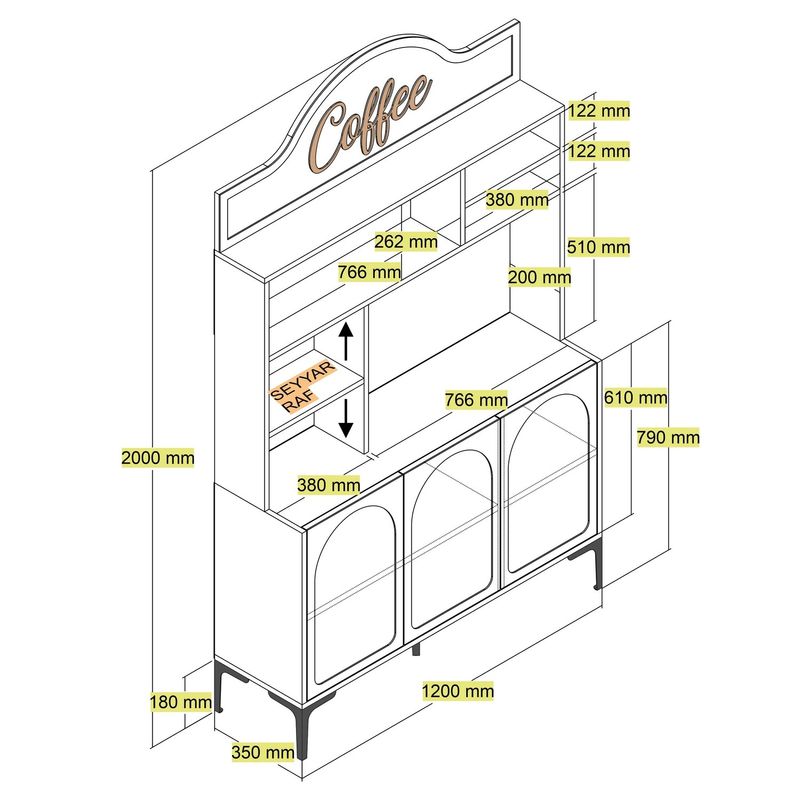 Casa si Gradina - Mobilier - Comode si corpuri - Corpuri bucatarie - Dulap bar de cafea, Hanah Home, pal melaminat, atlas si negru, 120x35x202 cm - Infinity.ro