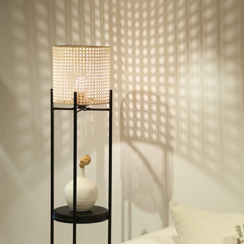 Casa si Gradina - Corpuri si surse de iluminat - Veioze si lampi - Lampadare - Lampadar, Opviq, ratan, crem si negru, 140 cm - Infinity.ro