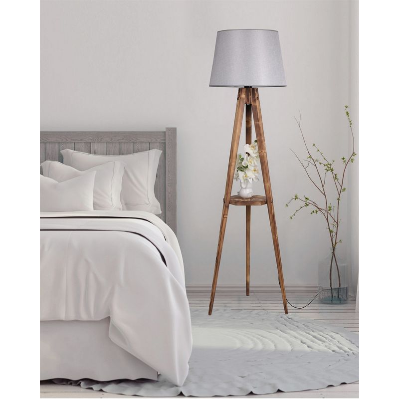 Casa si Gradina - Corpuri si surse de iluminat - Veioze si lampi - Lampadare - Lampadar, Opviq, lemn, maro si gri, 160 cm, raft incorporat - Infinity.ro