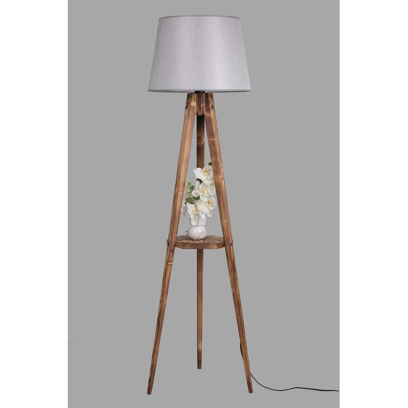 Casa si Gradina - Corpuri si surse de iluminat - Veioze si lampi - Lampadare - Lampadar, Opviq, lemn, maro si gri, 160 cm, raft incorporat - Infinity.ro