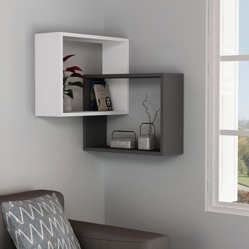 Casa si Gradina - Mobilier - Biblioteci si rafturi - Etajere - Etajera de perete, Hanah Home, pal melaminat, alb si antracit, 68x68x60 cm - Infinity.ro