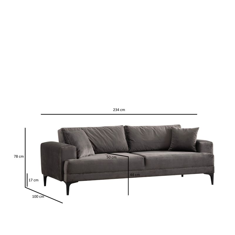 Casa si Gradina - Mobilier - Canapele si coltare - Canapele - Canapea 3 locuri, Atelier Del Sofa, lemn fag si pal, antracit, 234x100x78 cm - Infinity.ro