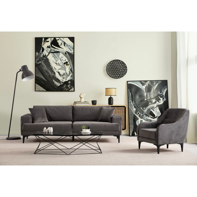 Casa si Gradina - Mobilier - Canapele si coltare - Canapele - Canapea 3 locuri, Atelier Del Sofa, lemn fag si pal, antracit, 234x100x78 cm - Infinity.ro