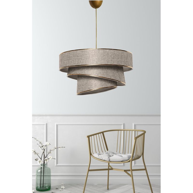 Casa si Gradina - Corpuri si surse de iluminat - Lustre si pendule - Lustra, Opviq, bumbac, bej auriu, 40x40 cm, inaltime reglabila - Infinity.ro
