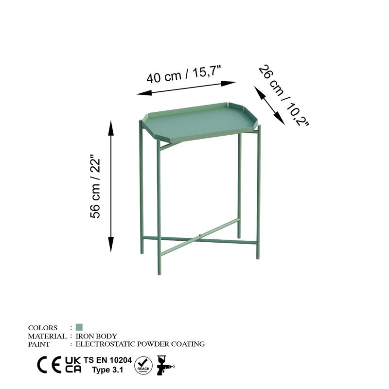 Casa si Gradina - Mobilier - Mese si birouri - Masute de cafea - Masuta de cafea, Hanah Home, metal, verde, 26x40x56 cm - Infinity.ro