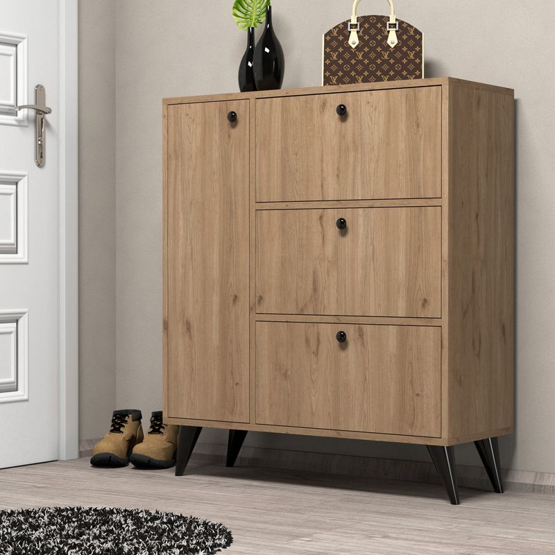Casa si Gradina - Mobilier - Dulapuri si sifoniere - Dulapuri pantofi - Dulap pantofi, Hanah Home, pal melaminat, stejar, 90x35x105 cm - Infinity.ro