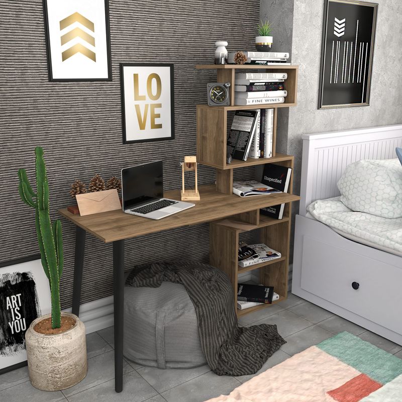 Casa si Gradina - Mobilier - Mese si birouri - Birouri - Birou de studiu, Hanah Home, pal melaminat, nuc, 133x55x146.4 cm - Infinity.ro