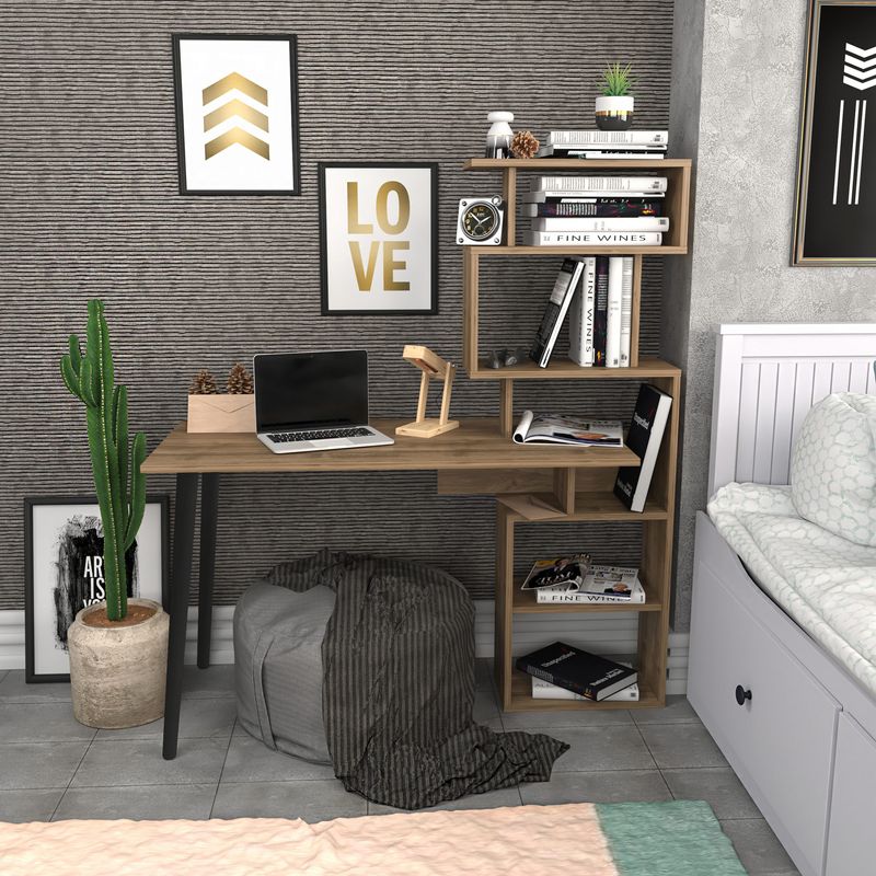 Casa si Gradina - Mobilier - Mese si birouri - Birouri - Birou de studiu, Hanah Home, pal melaminat, nuc, 133x55x146.4 cm - Infinity.ro