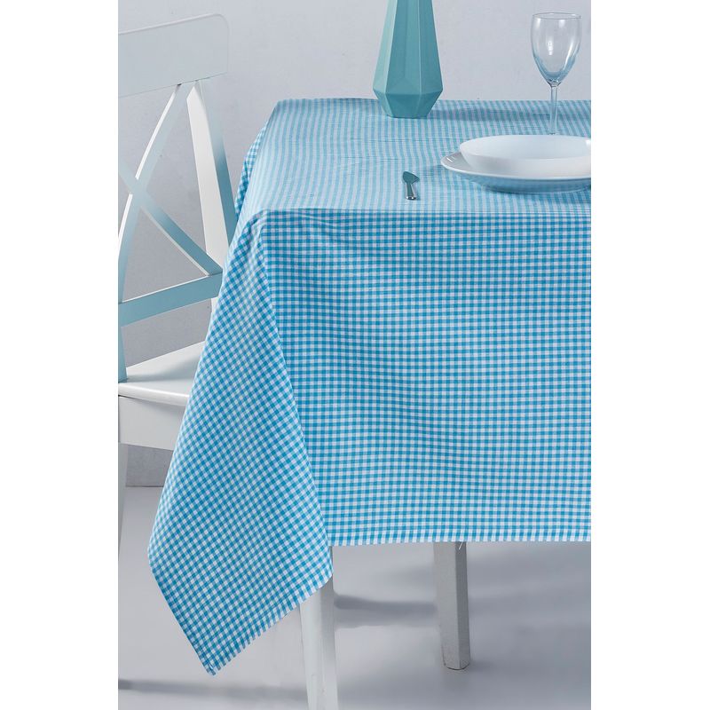 Casa si Gradina - Textile si covoare - Textile bucatarie - Fete de masa - Fata de masa, Hermia, turcoaz, 170x170 cm, 100% bumbac, model in carouri - Infinity.ro