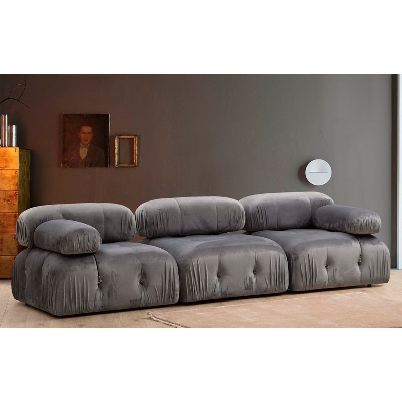 Casa si Gradina - Mobilier - Canapele si coltare - Canapele - Canapea 3 locuri, Hanah Home, lemn fag si pal, gri, 288x95x75 cm - Infinity.ro