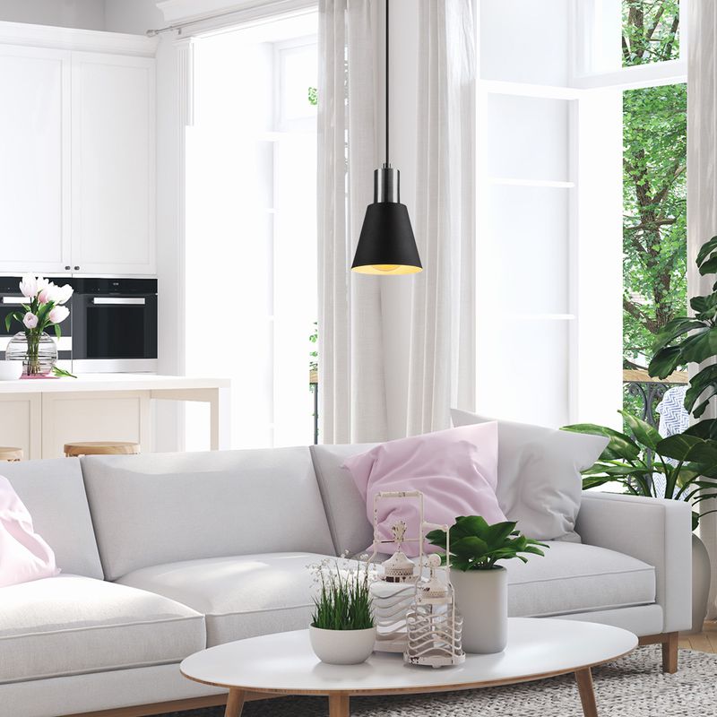 Casa si Gradina - Corpuri si surse de iluminat - Lustre si pendule - Lustra, Opviq, fier, negru si nichel, diametru 14 cm, inaltime reglabila - Infinity.ro