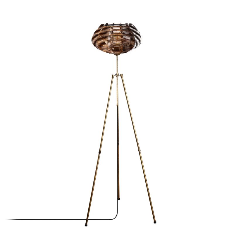 Casa si Gradina - Corpuri si surse de iluminat - Veioze si lampi - Lampadare - Lampadar, Opviq, metal, antichizat, 160 cm, capac bambus replica - Infinity.ro