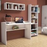 Casa si Gradina - Mobilier - Mese si birouri - Birouri - Birou cu biblioteca, Hanah Home, pal melaminat, alb, birou 118x58x80 cm, biblioteca 48.6x22x160 cm - Infinity.ro